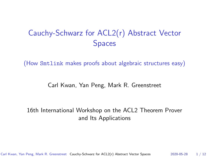 cauchy schwarz for acl2 r abstract vector spaces