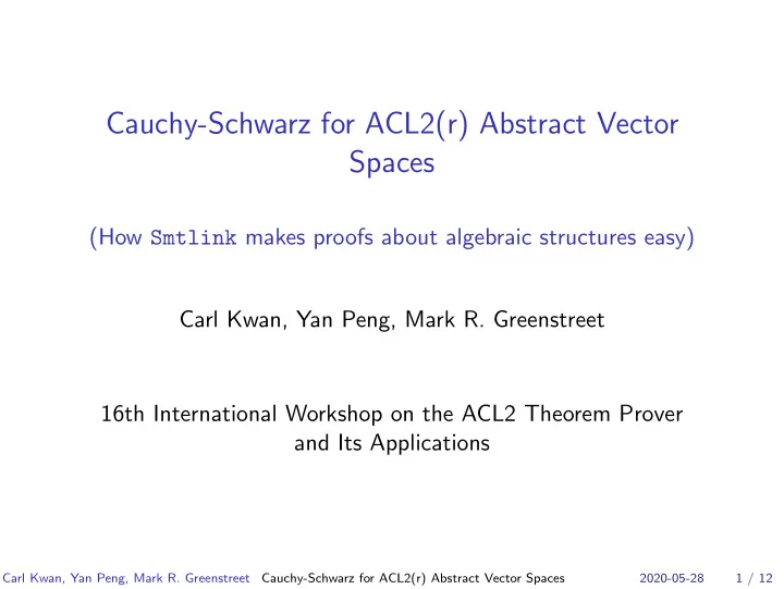 cauchy schwarz for acl2 r abstract vector spaces
