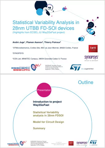 Statistical Variability Analysis in  28nm UTBB FD-SOI devices  (Highlights from ECSEL JU Way2GoFast