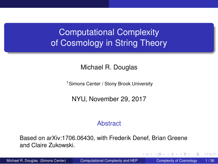 computational complexity of cosmology in string theory