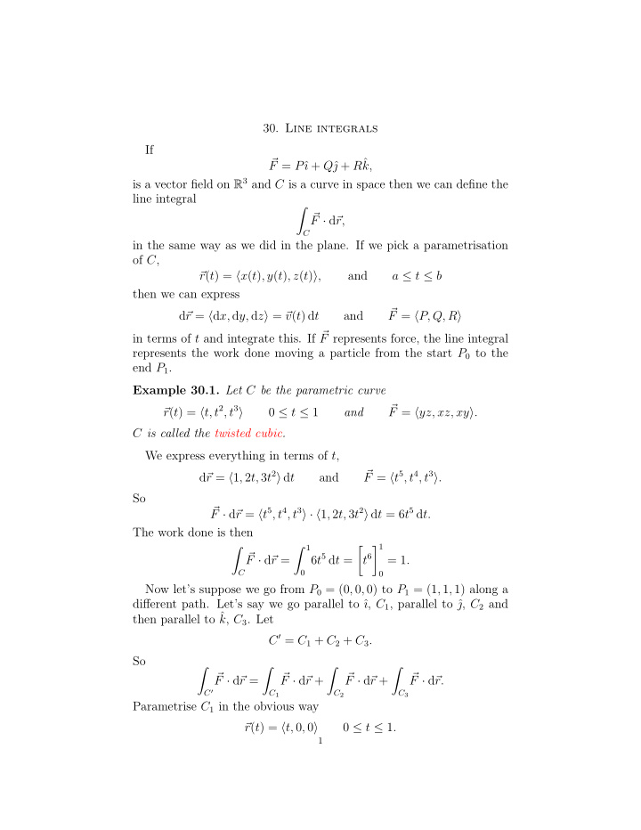 30 line integrals if r f p q k is a vector field on r 3