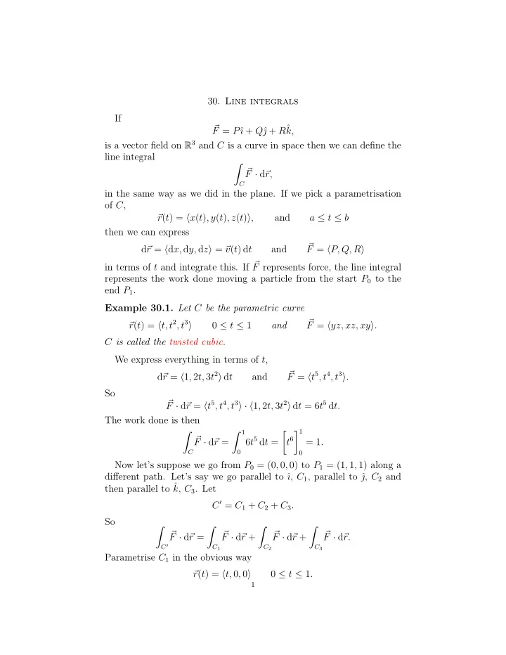 30 line integrals if r f p q k is a vector field on r 3