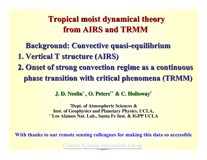 tropical moist dynamical theory tropical moist dynamical