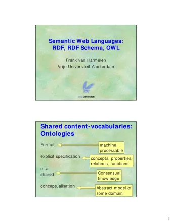Shared content-vocabularies:  Ontologies  Formal,  machine  processable  explicit specification