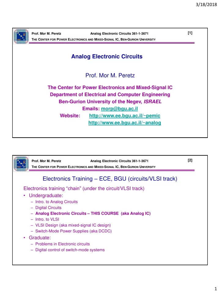 analog electronic circuits prof mor m peretz
