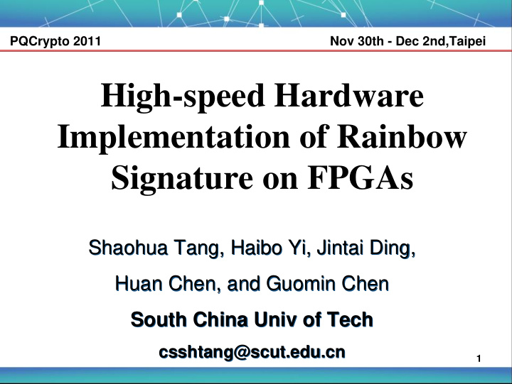 high speed hardware implementation of rainbow signature