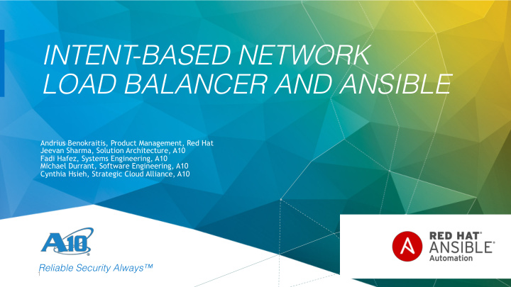 intent based network load balancer and ansible