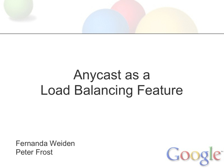 anycast as a load balancing feature