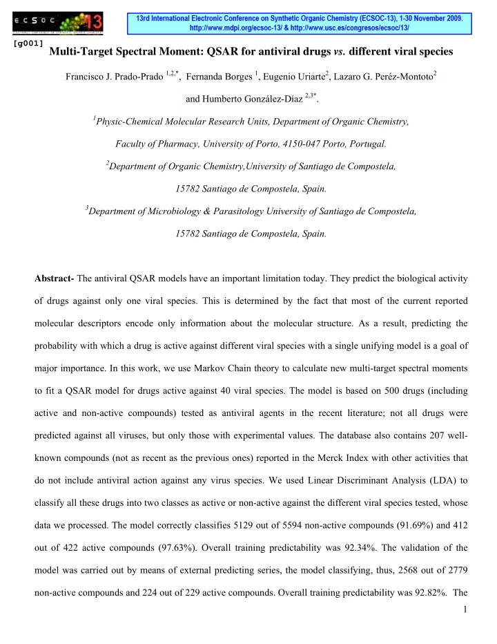 multi target spectral moment qsar for antiviral drugs vs