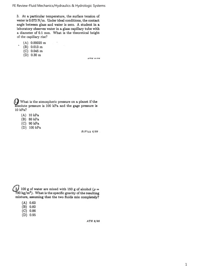 fe review fluid mechanics hydraulics hydrologic systems 1