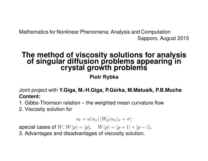 the method of viscosity solutions for analysis of
