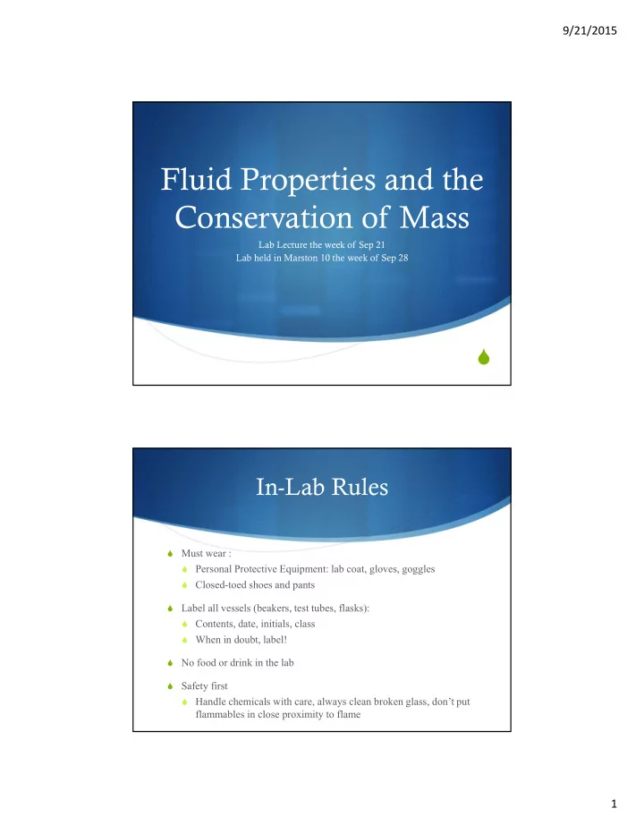 fluid properties and the conservation of mass
