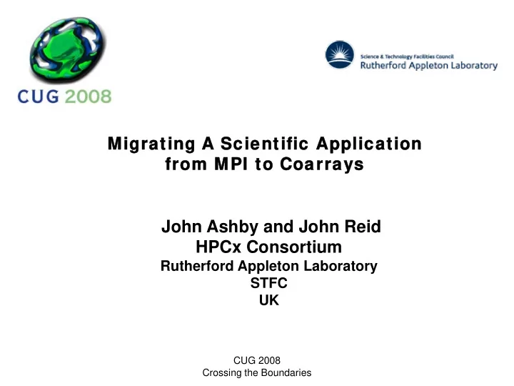 mig migrating a ing a scientific a scientific applica