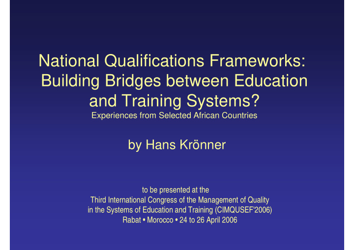 national qualifications frameworks building bridges