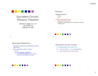 Equivalent Circuits:  Voltage  R eq  Thevenin Theorem  Thevenin Equivalent Circuit