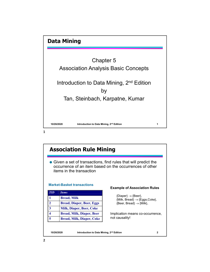 data mining chapter 5 association analysis basic concepts