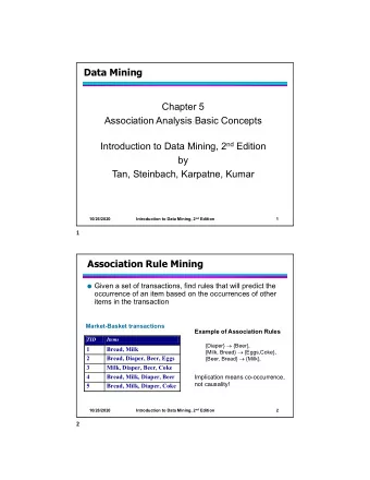 Data Mining  Chapter 5 Association Analysis : Basic Concepts Introduction to Data Mining, 2 nd