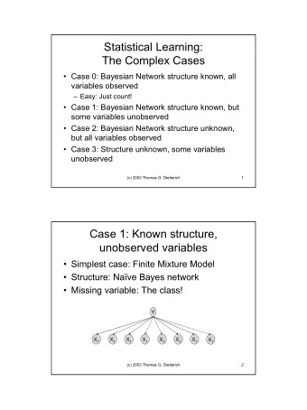 Statistical Learning:  The Complex Cases   Case 0: Bayesian Network structure known, all