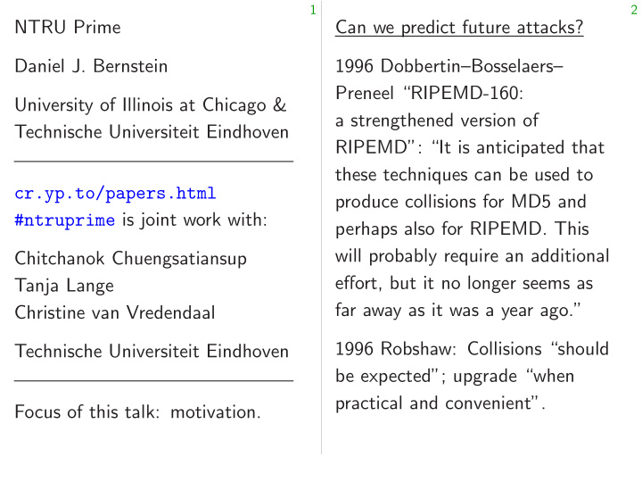 ntru prime can we predict future attacks daniel j