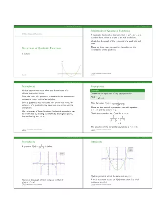 Reciprocals of Quadratic Functions  MHF4U: Advanced Functions A quadratic function has the form f (