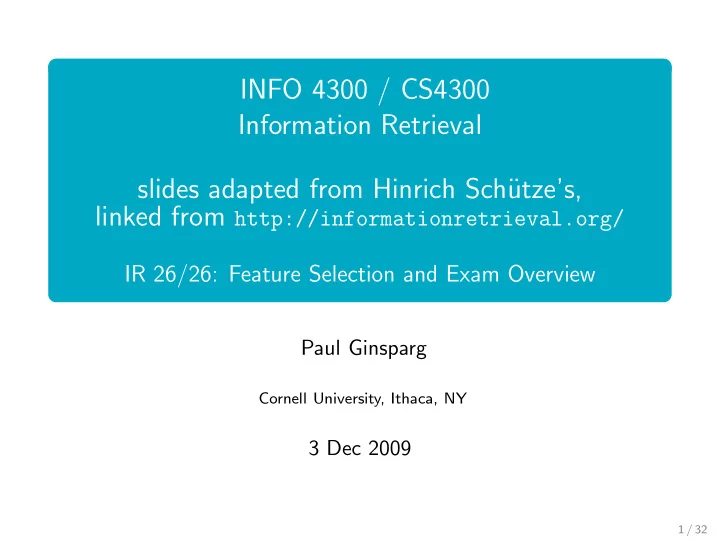 info 4300 cs4300 information retrieval slides adapted