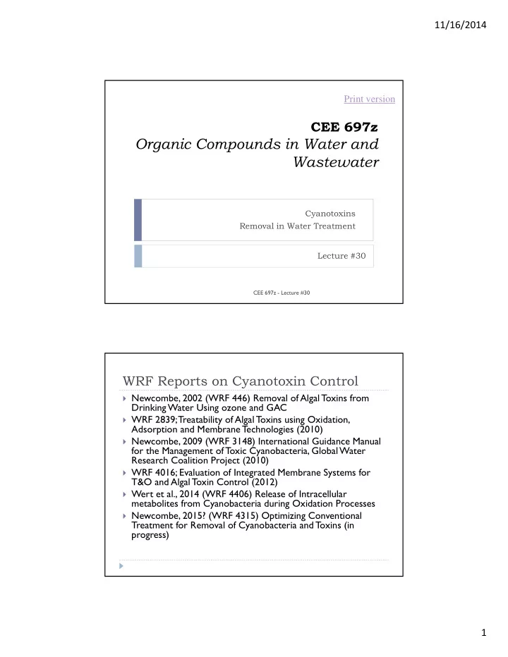 organic compounds in water and wastewater