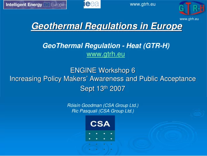 geothermal regulations in europe geothermal regulations