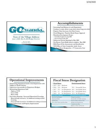 State of  the Village Address  Creekside Complete by Sept 2020  Gateway Park by July 2021