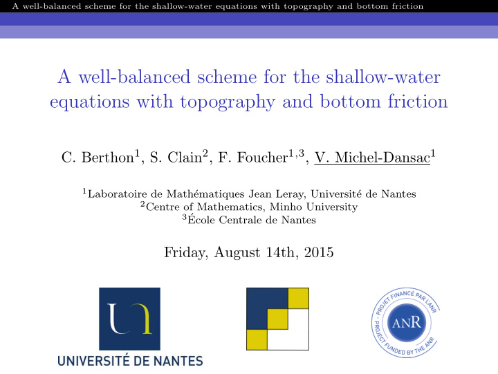 a well balanced scheme for the shallow water equations