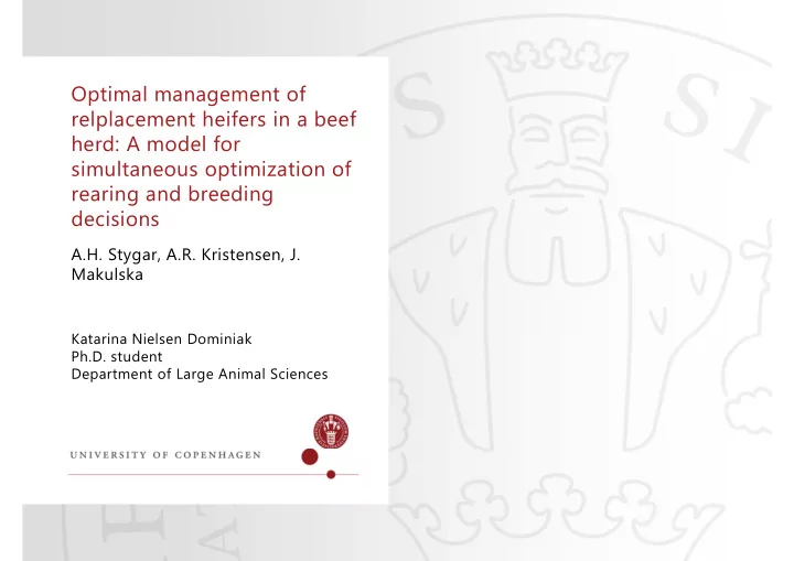 optimal management of relplacement heifers in a beef herd