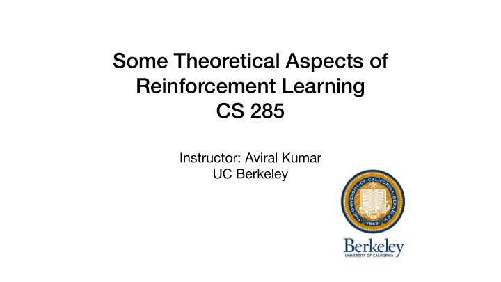 some theoretical aspects of reinforcement learning cs 285