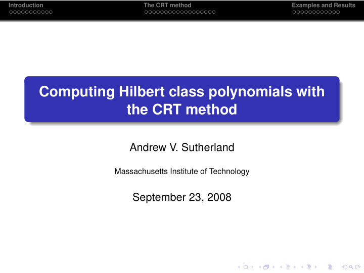 computing hilbert class polynomials with the crt method