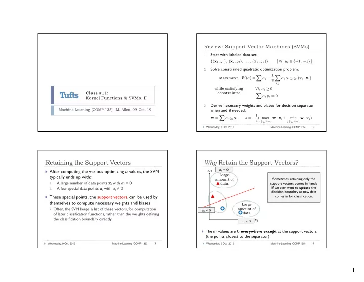 retaining the support vectors why retain the support