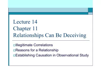 Lecture 14  Chapter 11  Relationships Can Be Deceiving  Illegitimate Correlations  Reasons