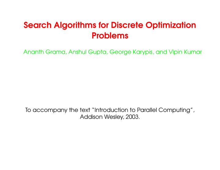 search algorithms for discrete optimization problems