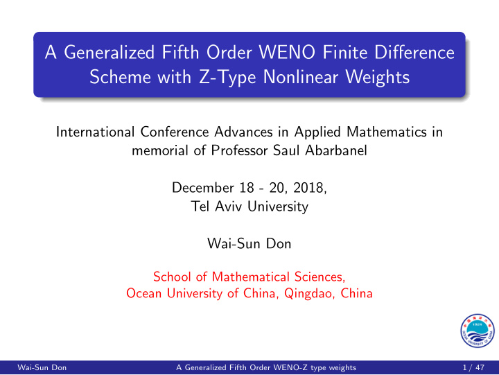 a generalized fifth order weno finite difference scheme
