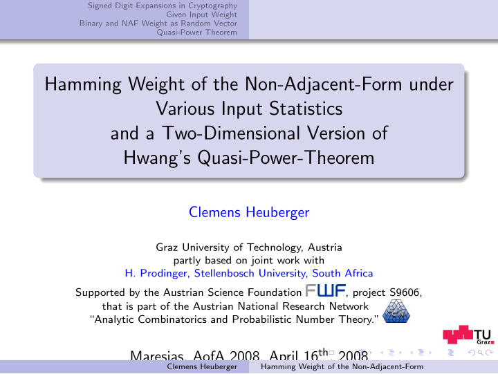 hamming weight of the non adjacent form under various