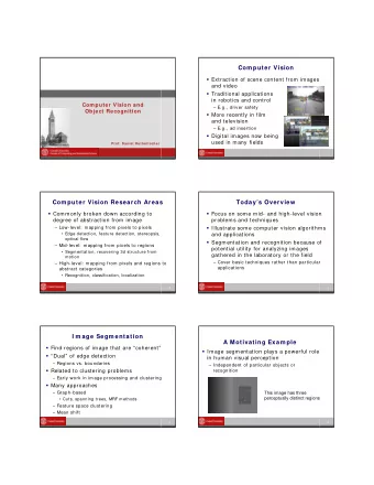 Com puter Vision  Extraction of scene content from images  and video  Traditional