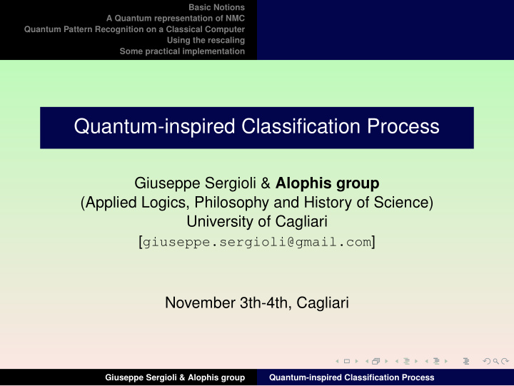 quantum inspired classification process