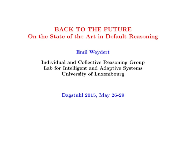 back to the future on the state of the art in default