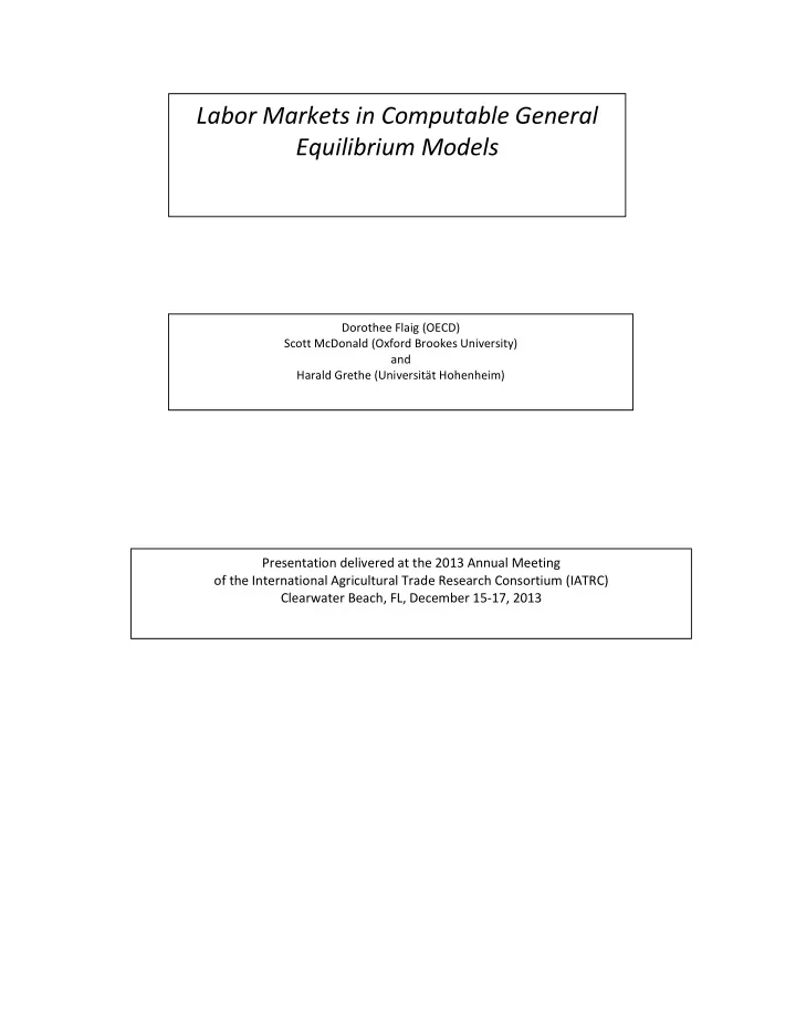 labor markets in computable general equilibrium models