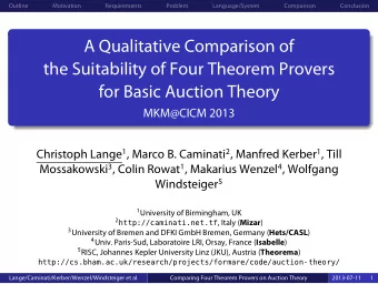 A Qualitative Comparison of  the Suitability of Four Theorem Provers  for Basic Auction Theory