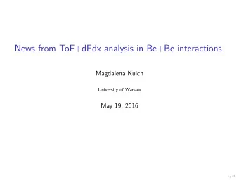 News from ToF+dEdx analysis in Be+Be interactions.  Magdalena Kuich  University of Warsaw  May 19,