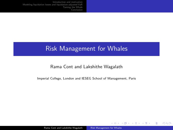 risk management for whales