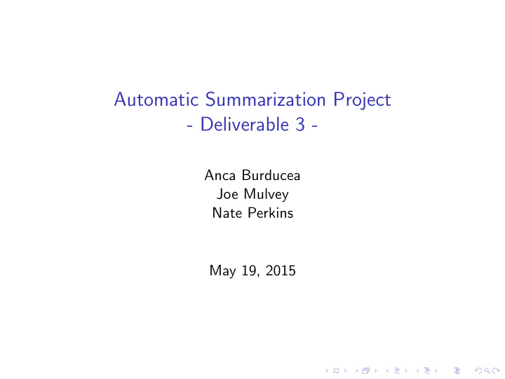 automatic summarization project deliverable 3