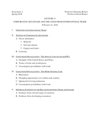 Economics 2  Professor Christina Romer  Spring 2018  Professor David Romer  LECTURE 11  COMPARATIVE