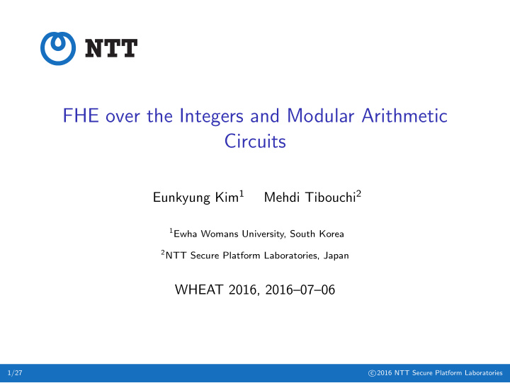 fhe over the integers and modular arithmetic circuits