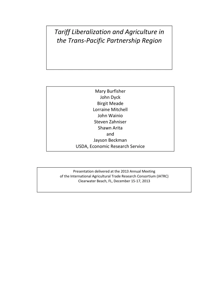 tariff liberalization and agriculture in the trans