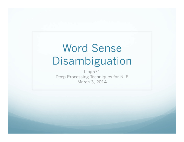 word sense disambiguation