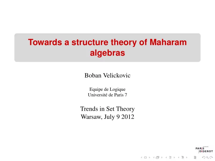 towards a structure theory of maharam algebras